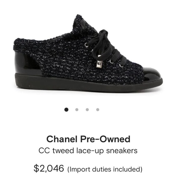 CHANEL CC BLACK METALLIC Shimmer tweed lace-up sneakers women’s size 37 shoes - Picture 1 of 14